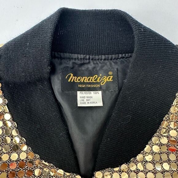 Monaliza Vintage 80’s Sparkling Gold Bling Full Zip  bomber Jacket size M/L - Picture 7 of 9